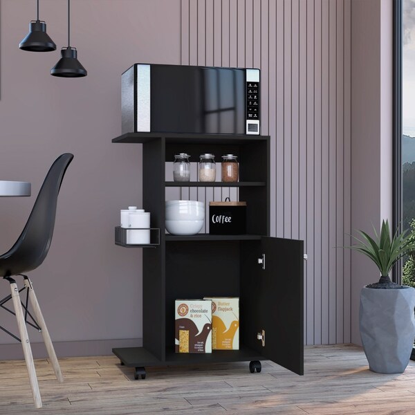 Tuhome Clip Kitchen Cart, Single Door Cabinet, Four Casters, Black MLW6772 - main